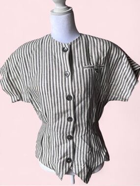 Vintage Duckenfield’s 100% Linen Striped Vest Top size 4 Lagenlook Minimalist